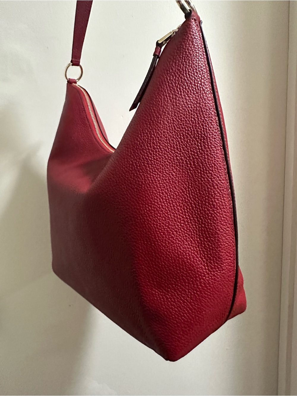kate spade Red Pebbled Leather Shoulder Hobo Bag with Hold Hardware - Picture 3 of 16